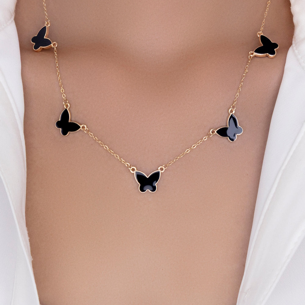 Butterfly Row Necklace (Black)