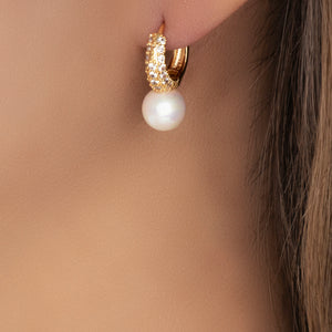 14K Small Crystal & Pearl Hoops