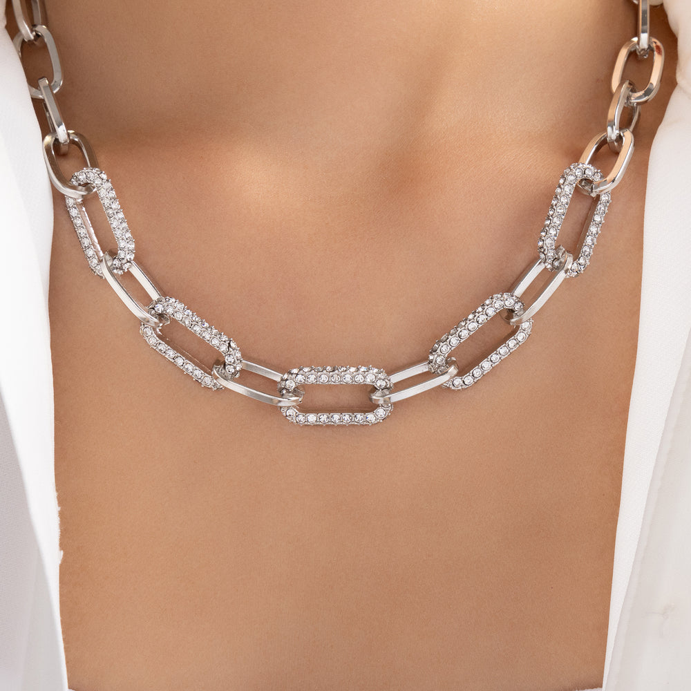 Crystal Link Necklace (Silver)