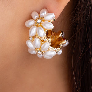 Salma Flower Pearl Hoops