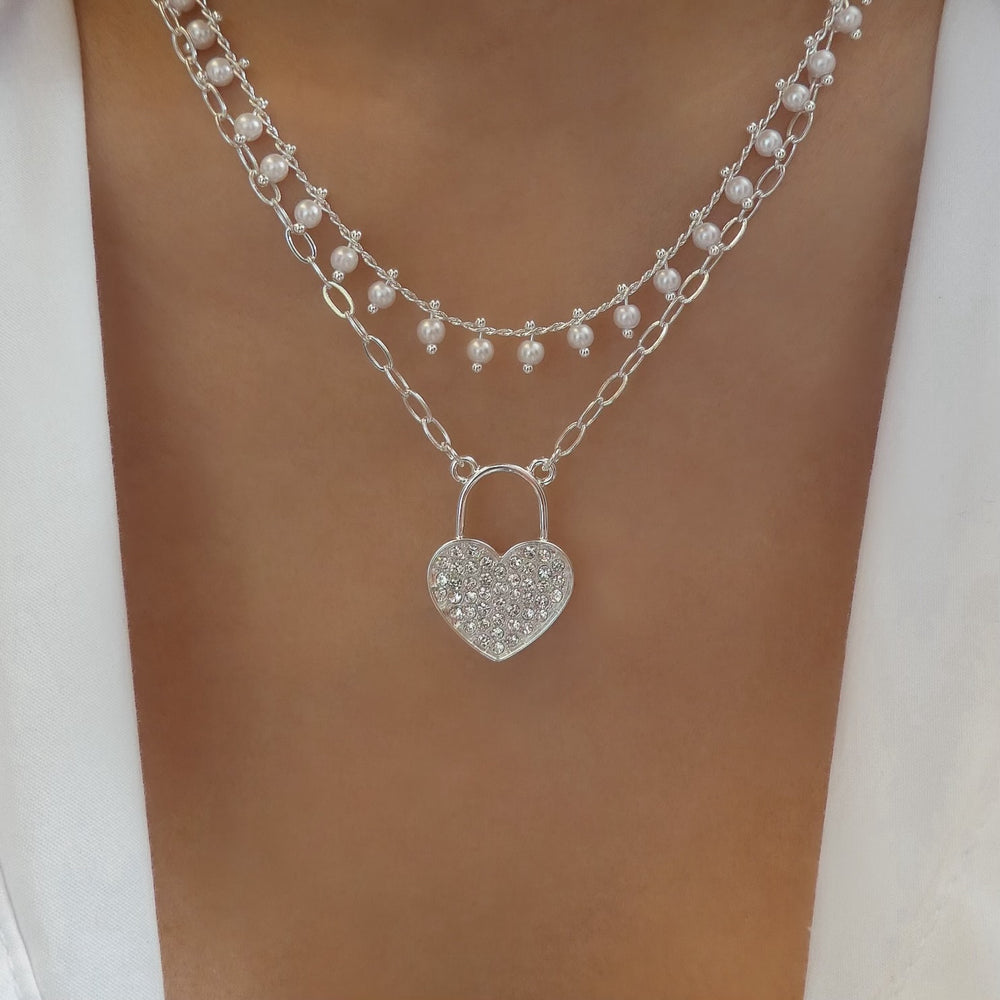 Riley Heart & Pearl Necklace (Silver)