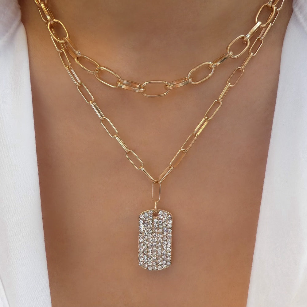 Crystal Tag Link Necklace Set
