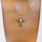 Crystal Simone Cross Necklace (Emerald)