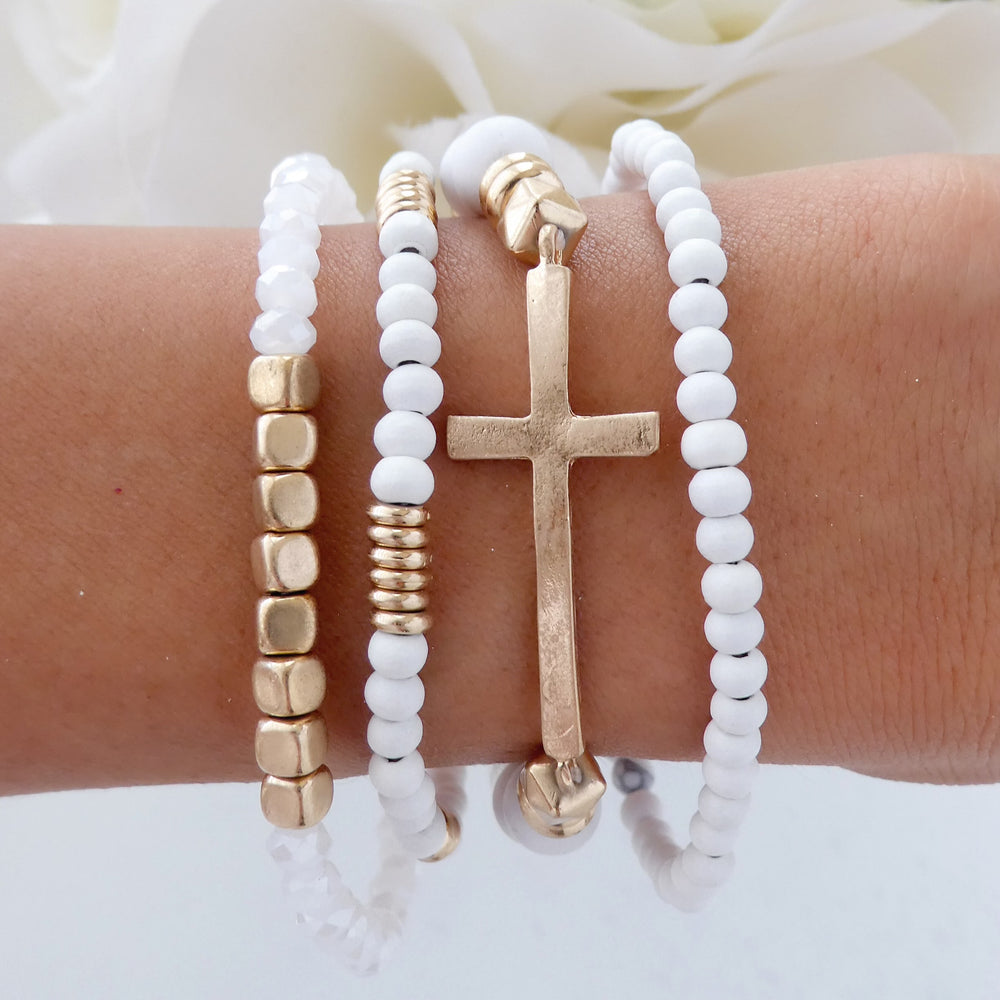 Kristen Bead Bracelet Set (White)