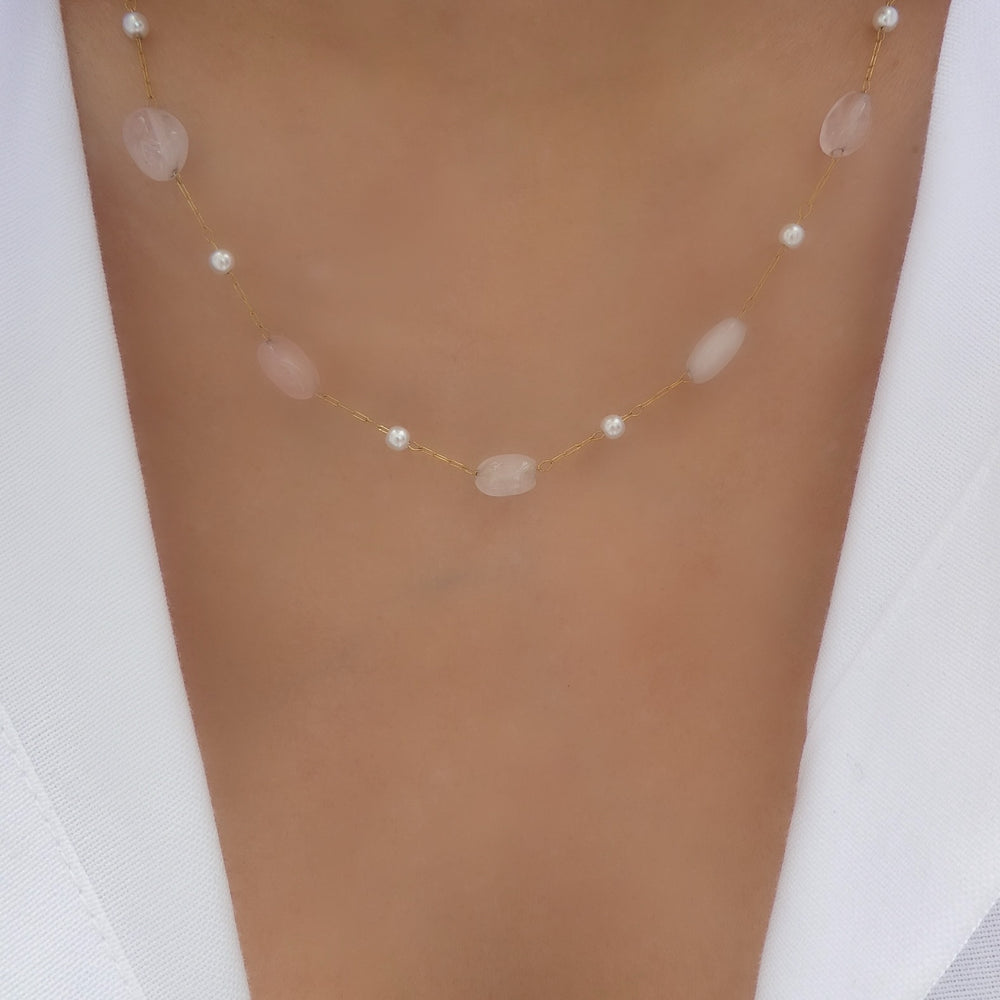 Bead & Pearl Necklace (Pink)