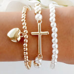 Robin Pearl Cross Bracelet Set