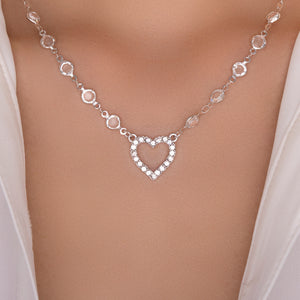 Landon Crystal Heart Necklace (Silver)