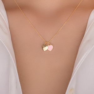 Small Double Heart Necklace (Pink)