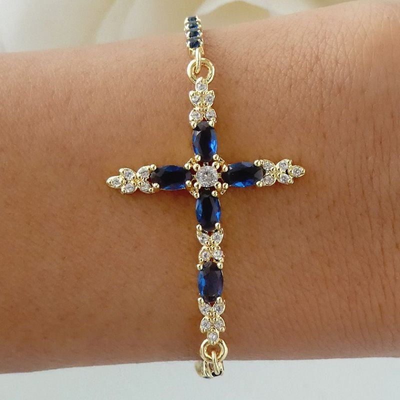 Crystal Everly Cross Bracelet (Blue)