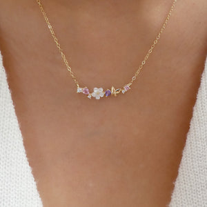 Pink & Purple Flower Row Necklace