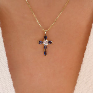 Blue Colleen Cross Necklace