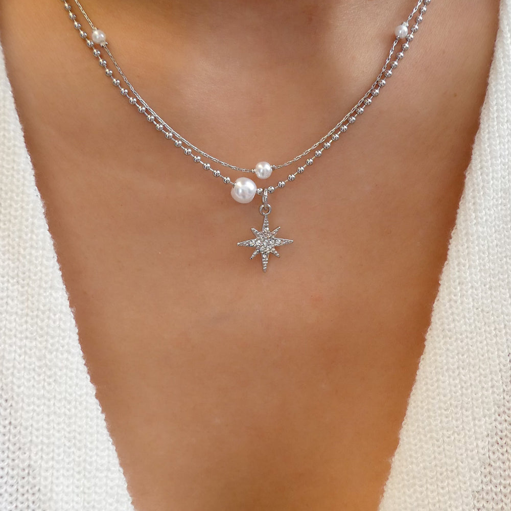 Jona Star & Pearl Necklace (Silver)