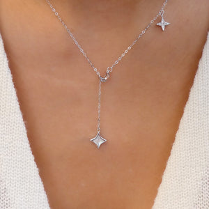 Moon & Star Drop Necklace (Silver)