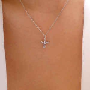 Silver Crystal Amber Cross Necklace