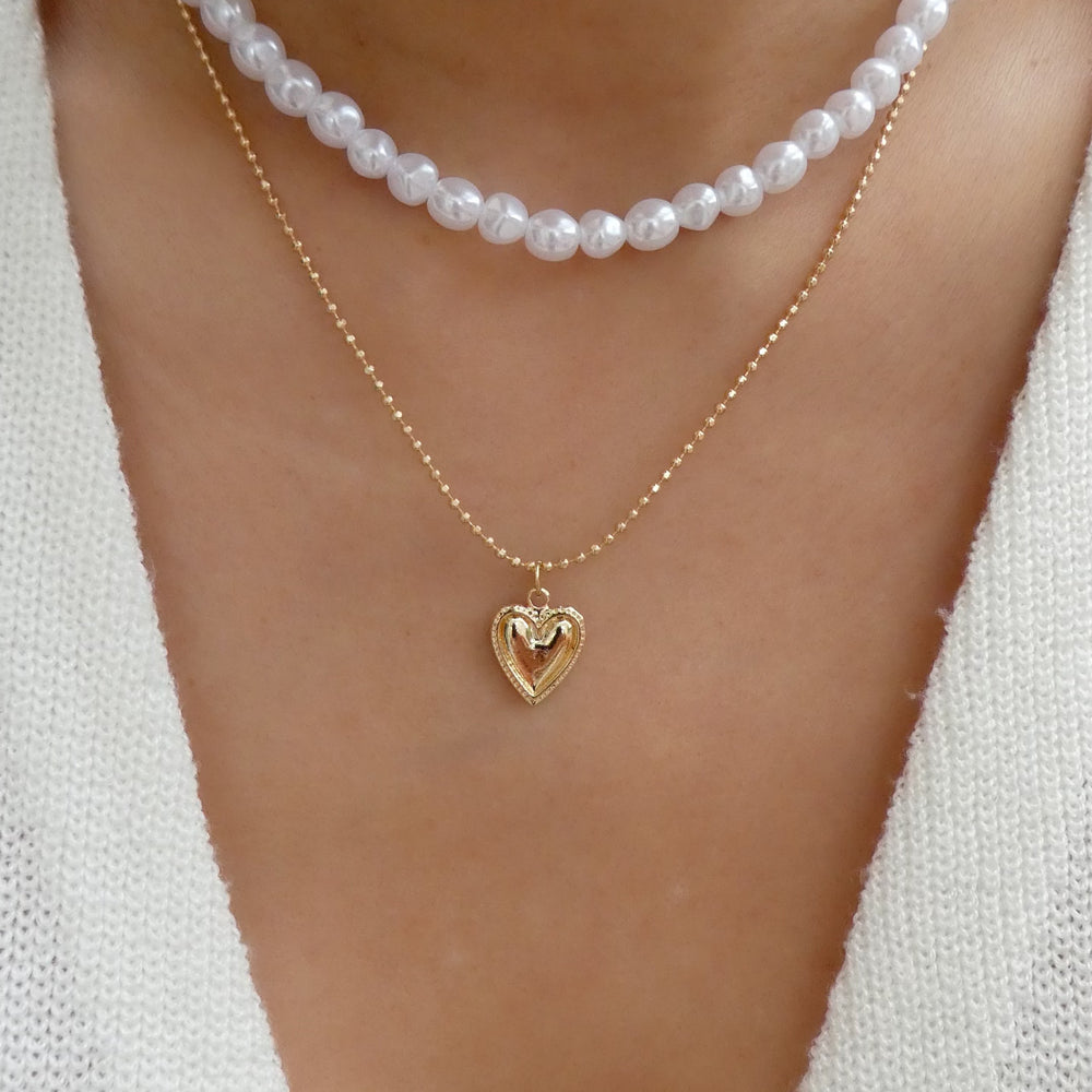 Camilla Pearl & Heart Necklace Set