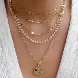 White Bead Gold Coin Necklace