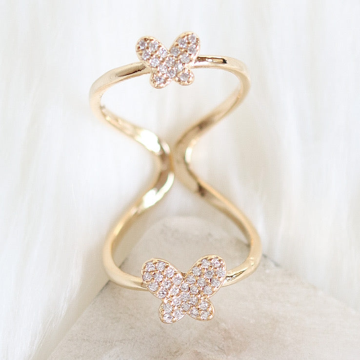 Crystal Butterfly Stack Ring
