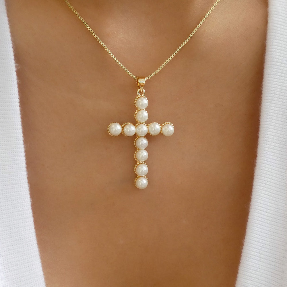 Taina Pearl Cross Necklace