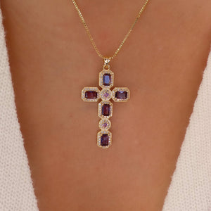 Veronica Cross Necklace (Purple)