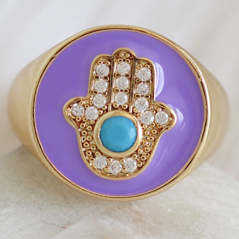 Purple Hamsa Ring
