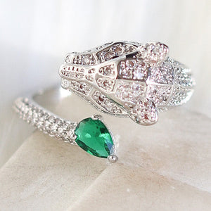 Emerald Crystal Panther Ring (Silver)