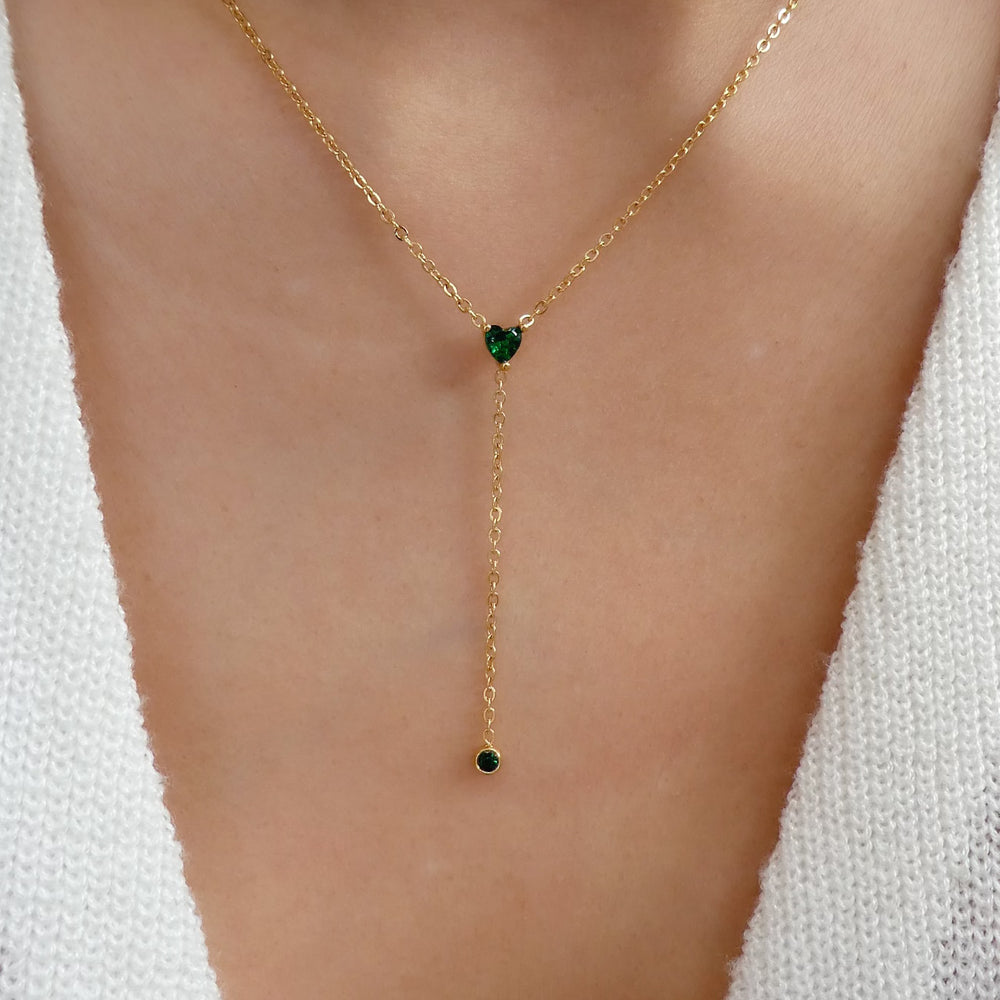 Small Heart Drop Necklace (Emerald)