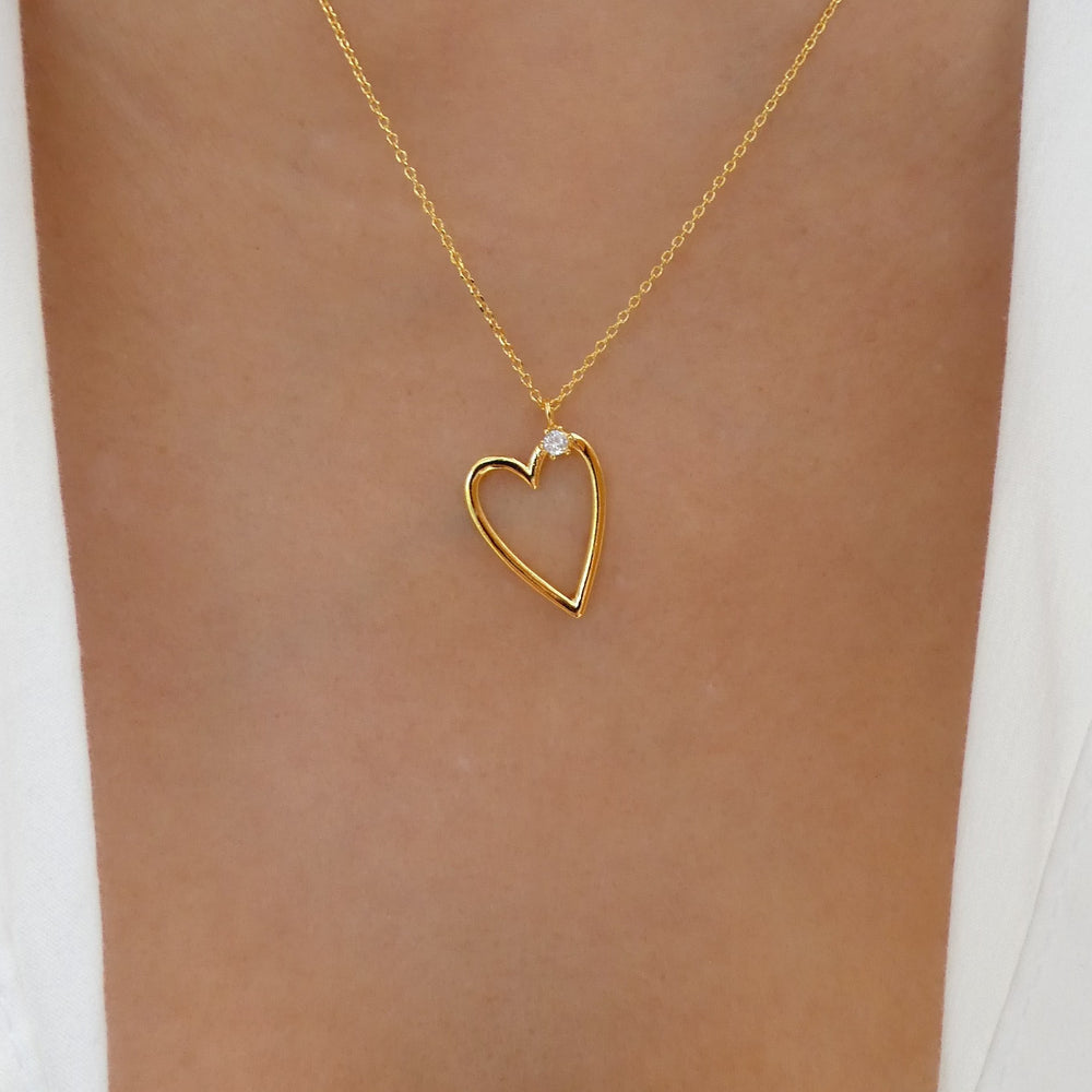 14K Crystal Heart Drop Necklace