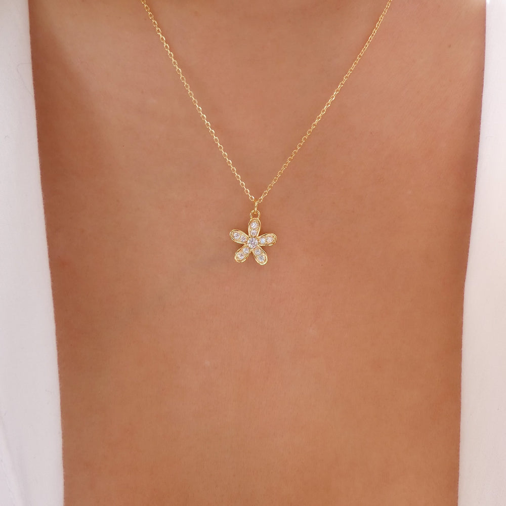18K Crystal Flower Pendant Necklace