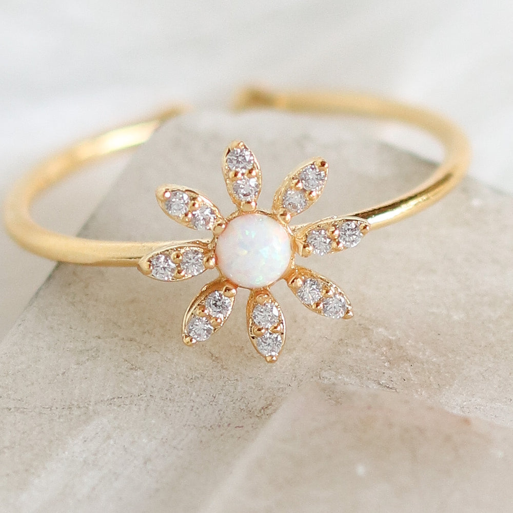 Crystal Opal Flower Ring