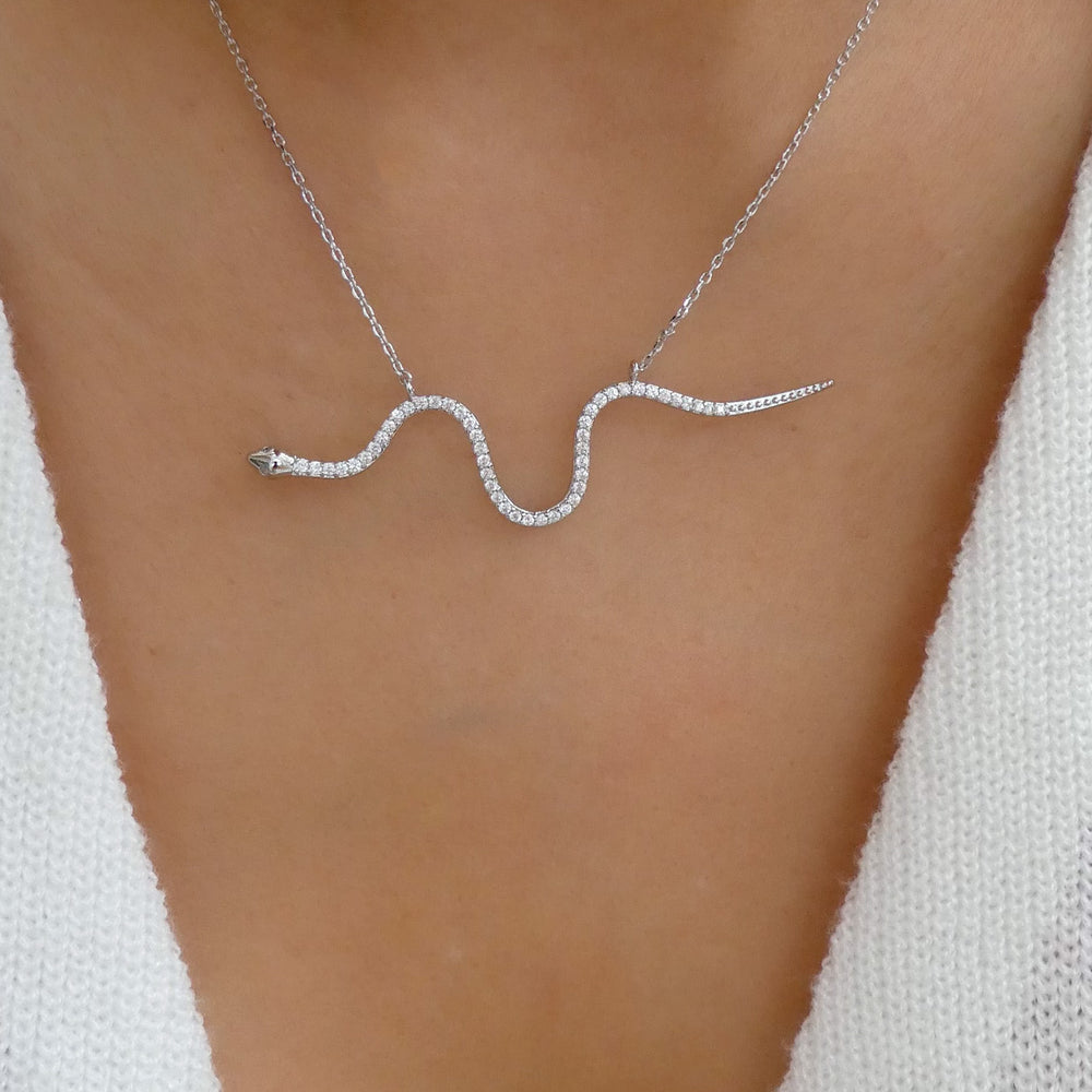 Crystal Mariah Snake Necklace (Silver)