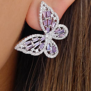Purple Joanna Butterfly Earrings (Silver)