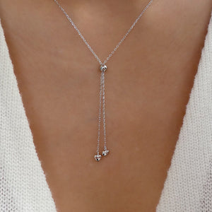 Silver Double Heart Drop Necklace