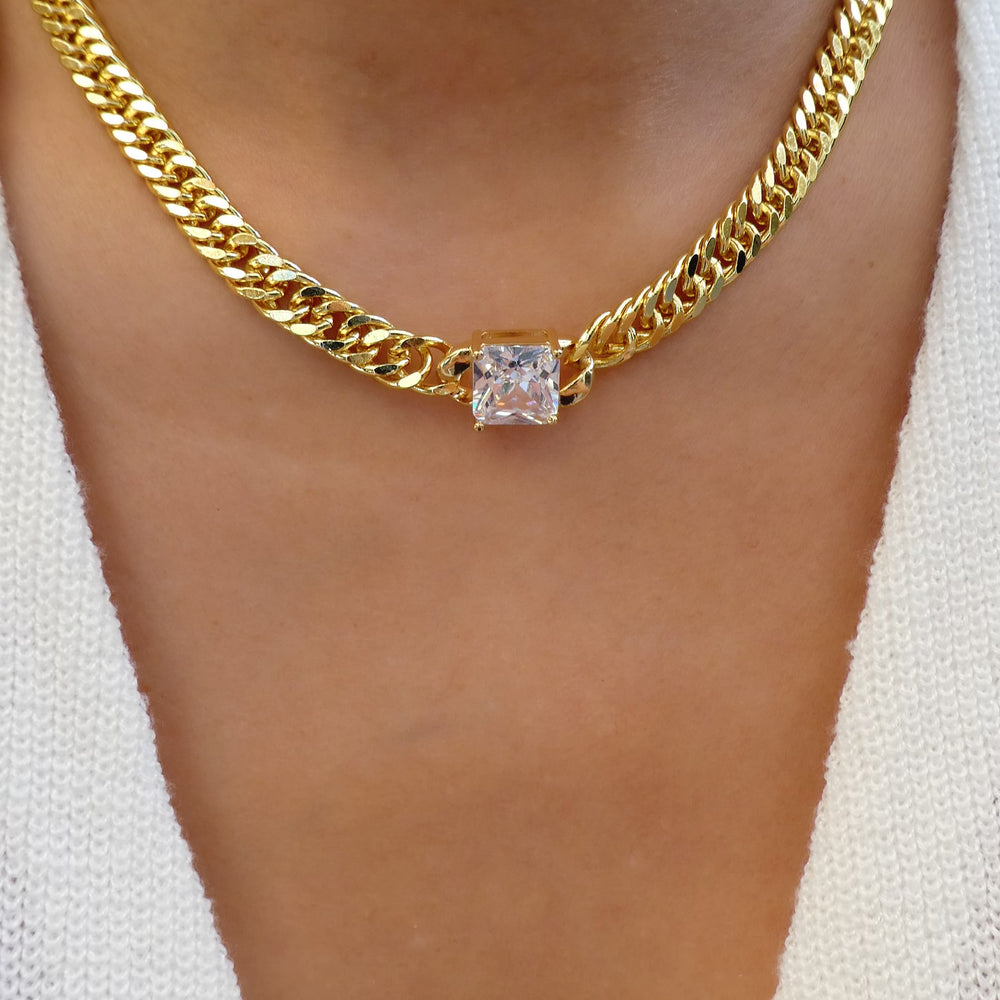 Center Crystal & Chain Necklace