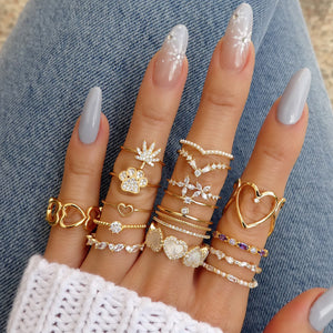 Crystal Heart & Pearl Row Ring
