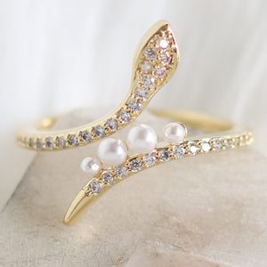 Crystal & Pearl Snake Ring