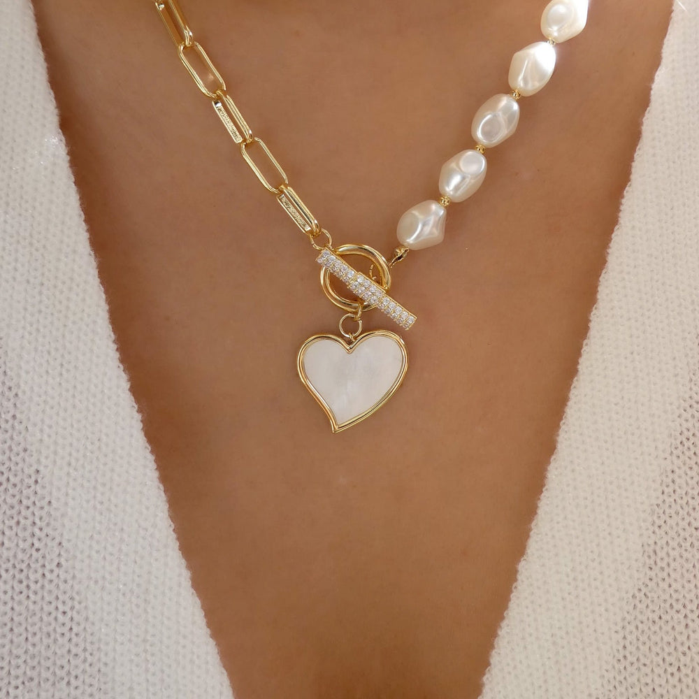 Marie Pearl & Heart Necklace