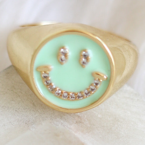 Green Crystal Smiley Ring
