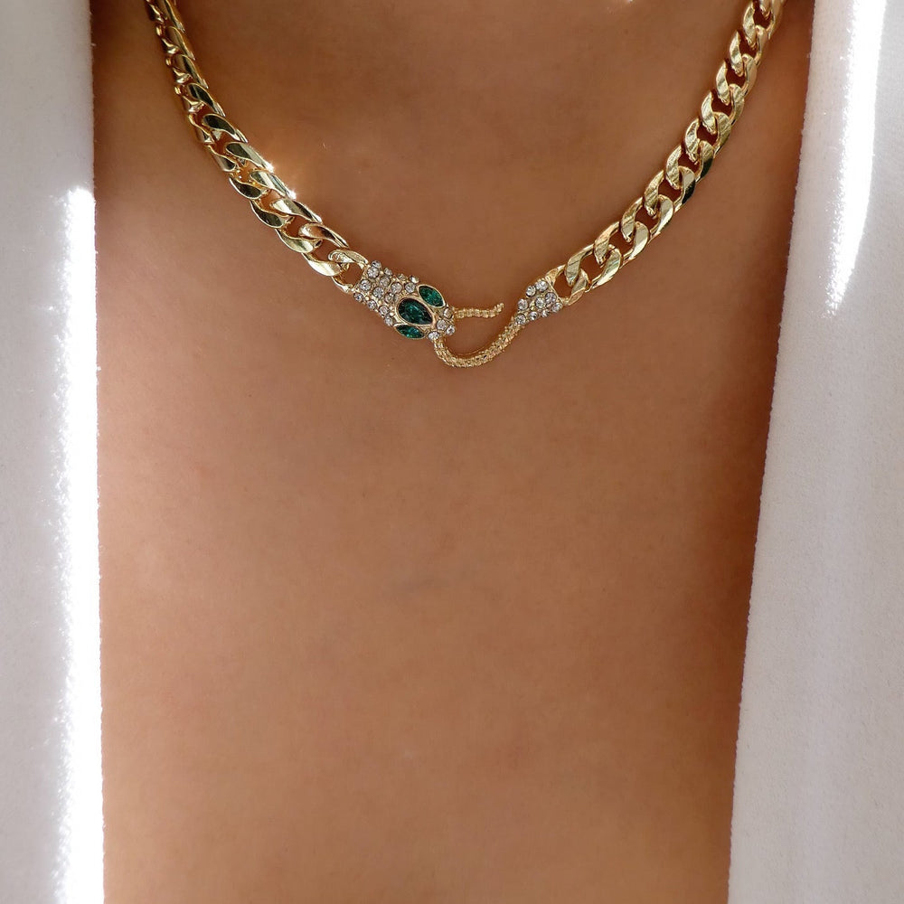 Emerald Snake & Chain Necklace