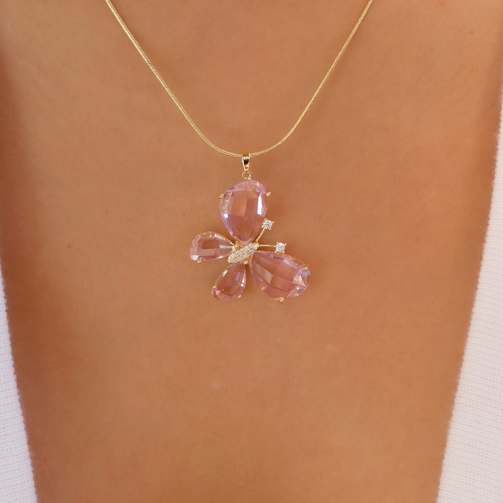Crystal Gabriella Butterfly Necklace (Pink)