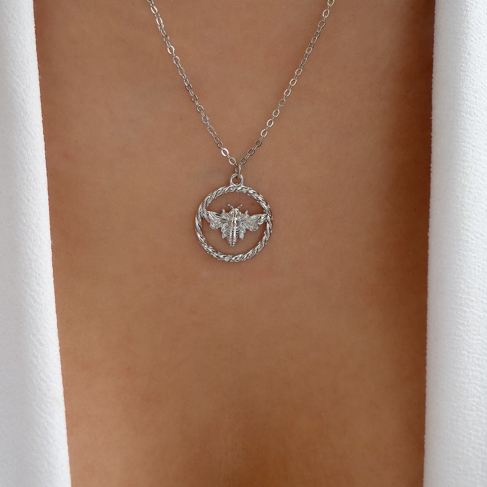 Silver Bee Coin Necklace