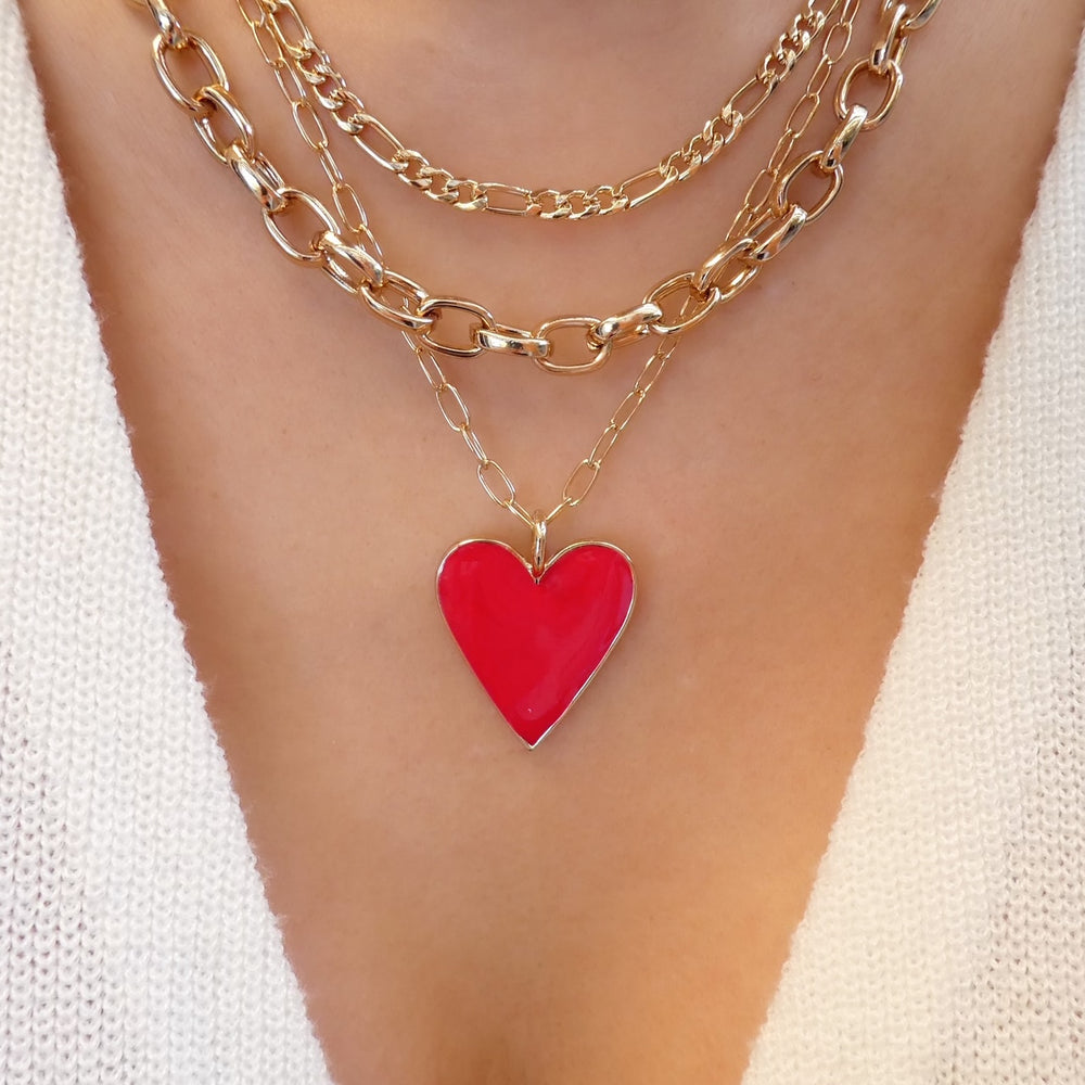 Fuschia Pink Heart & Chain Necklace