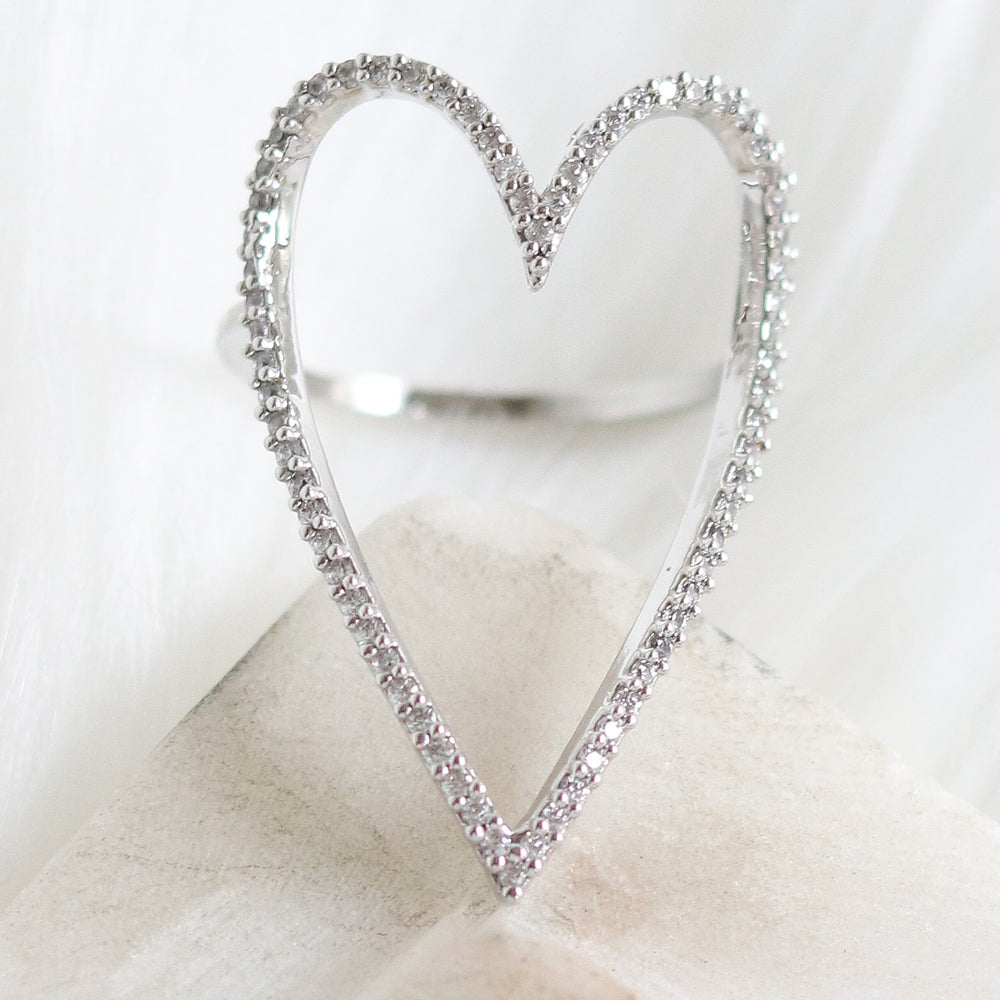 Simple Crystal Heart Ring (Silver)