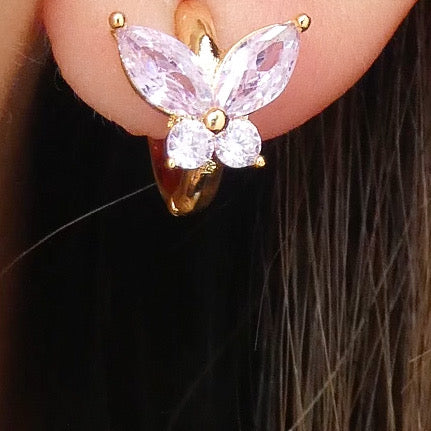 Mini Crystal Butterfly Hoops (Pink)