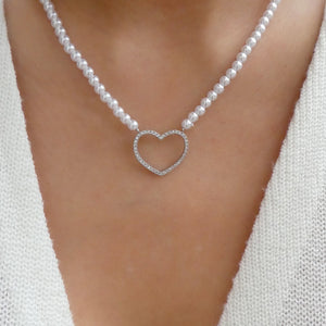 Heart Pearl Necklace (Silver)