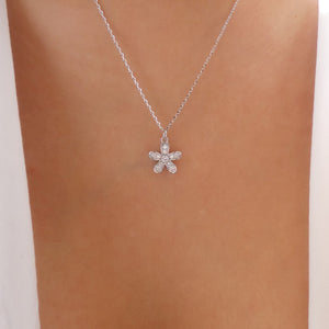 Silver Crystal Flower Pendant Necklace