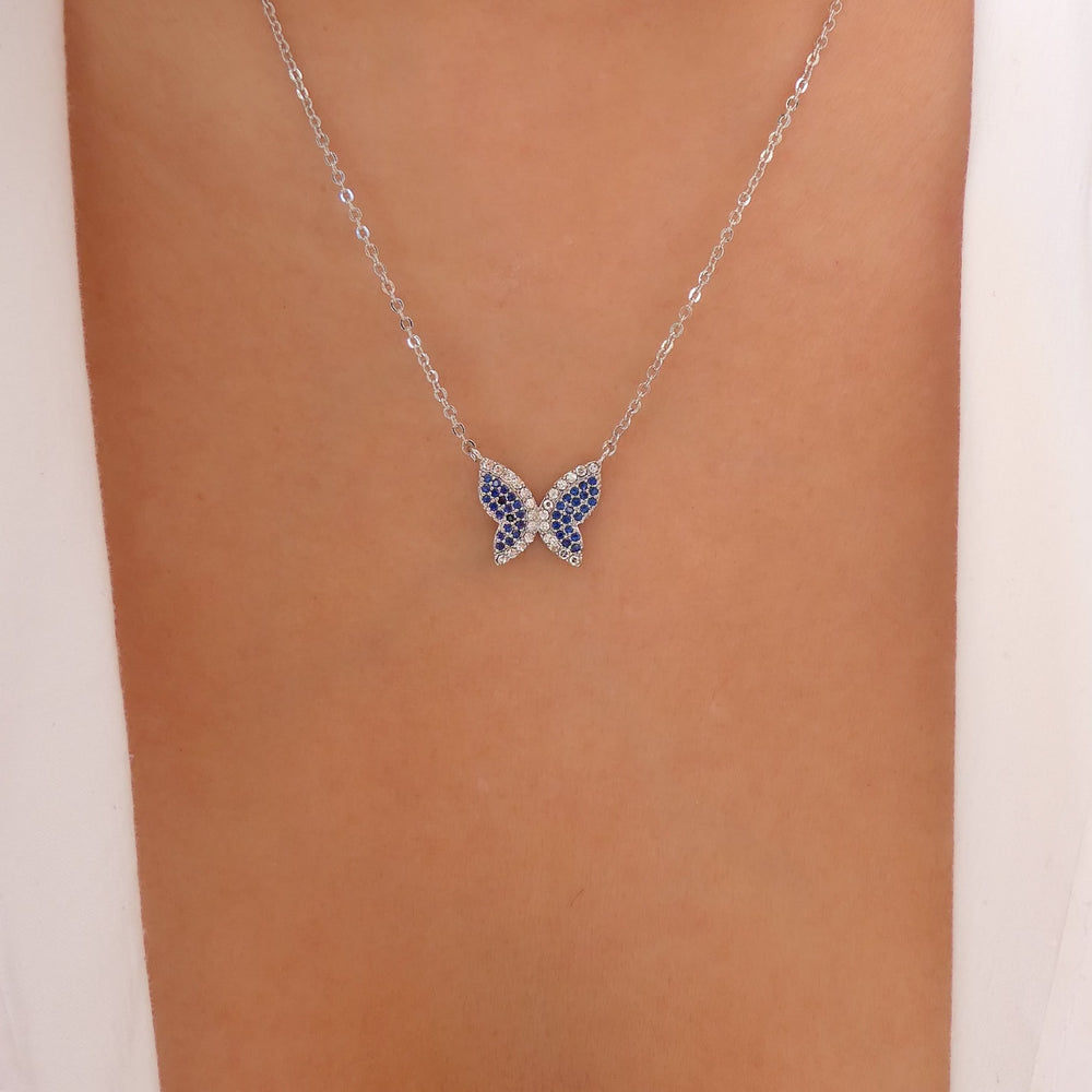 Blue Butterfly Necklace (Silver)