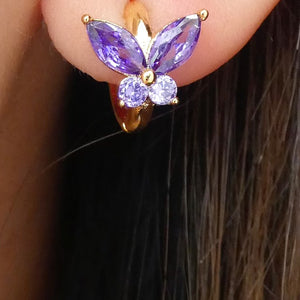 Mini Crystal Butterfly Hoops (Purple)
