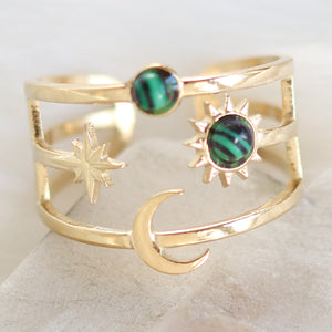 Green Moon & Star Ring