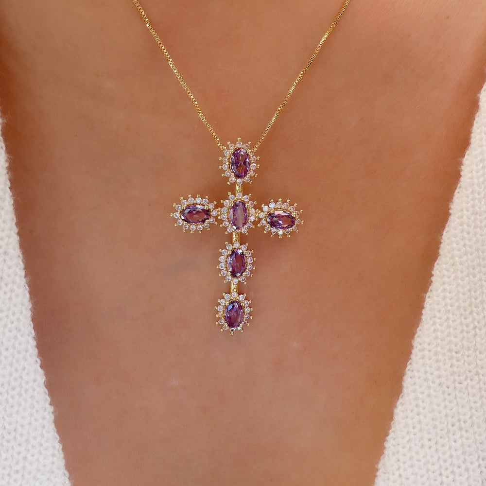 Christina Cross Necklace (Purple)