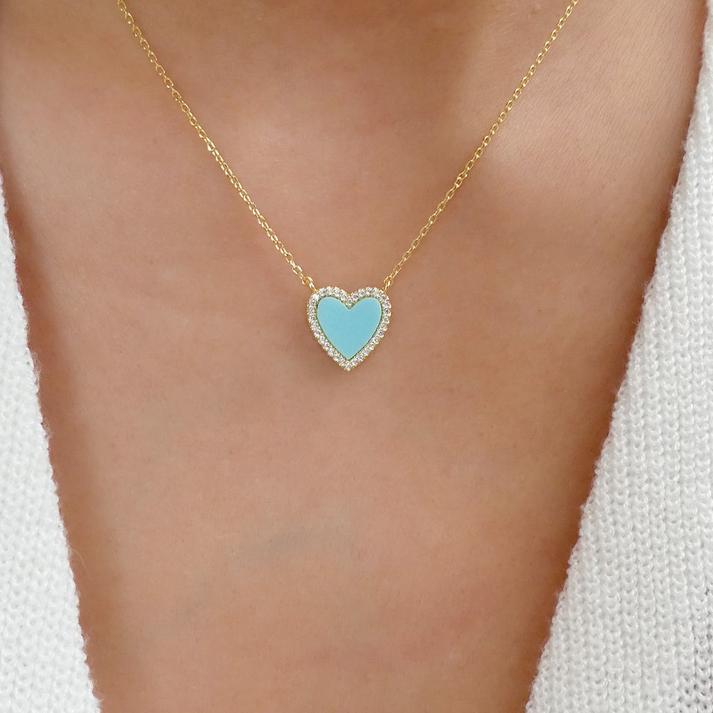 Harley Crystal Heart Necklace (Turquoise)